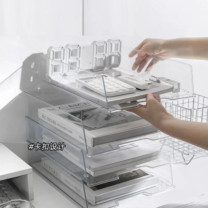

A4 Stackable Detachable Acrylic File Holder Document Stand Tray Desk Organizer Container for Magazine Paper Home Office Supplies