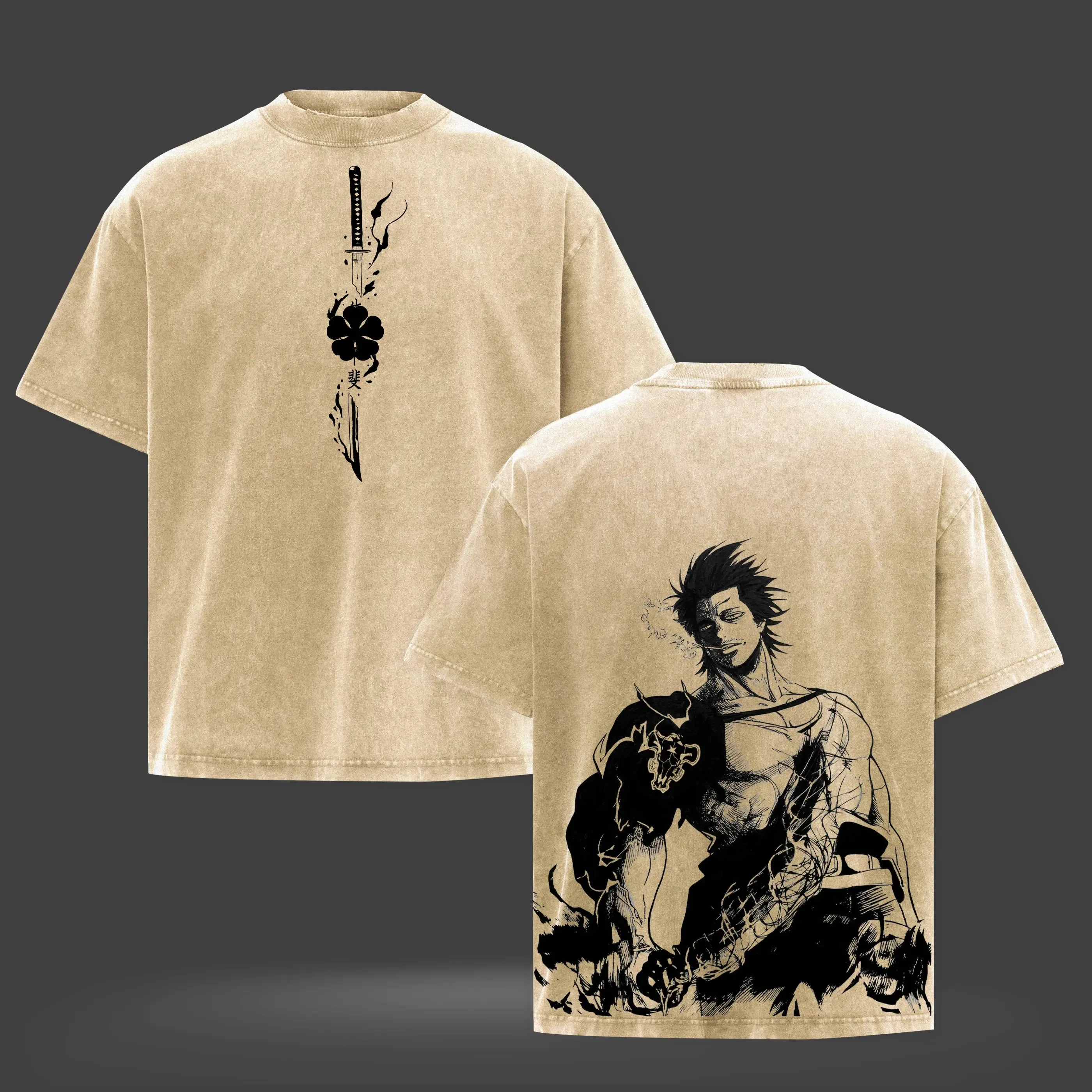 Black Clover Yami Sukehiro Anime T-shirt Y2k Vintage Washed Tee Tops Summer High Quality Pure Cotton Tshirt Men Women Clothing