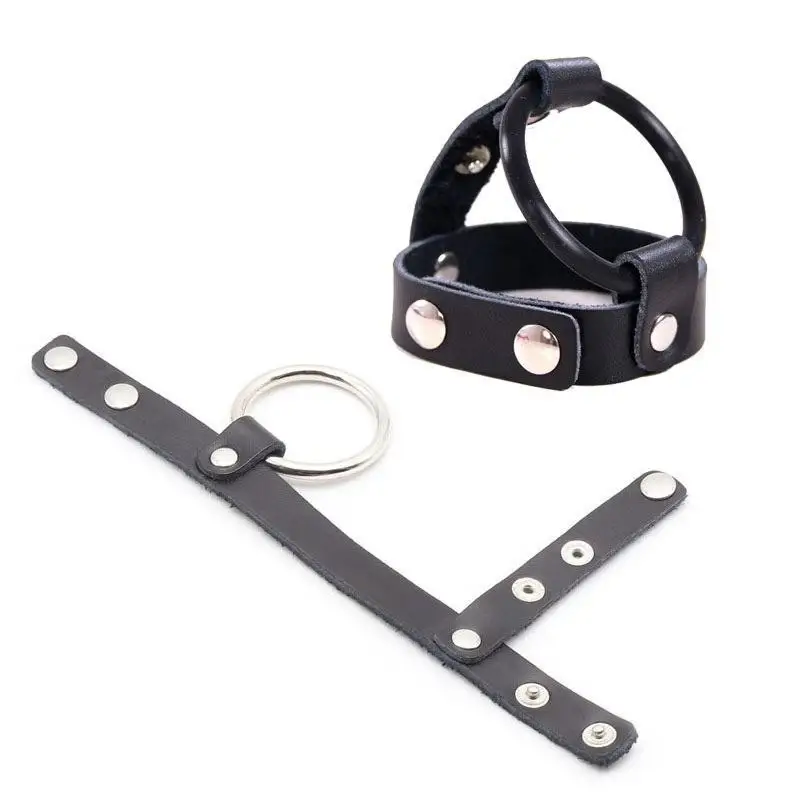 New Male Virginity Device Steel Leather Cock Rings Adjustable Penis Rings Delay Ejaculation Sex Toys For Gay - view 4