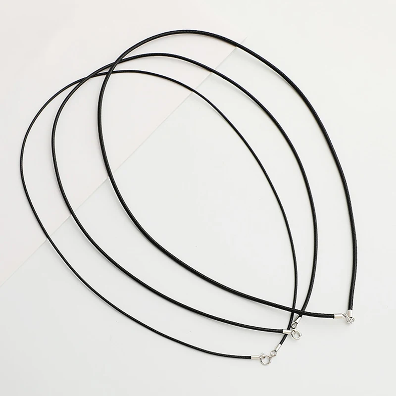 Collar/colgantes de joyería, cuerda de cera negra con cierres de plata de ley 925, 40/45/50cm de longitud, cordones colgantes de Jade/cristal Unisex, 1 ud.