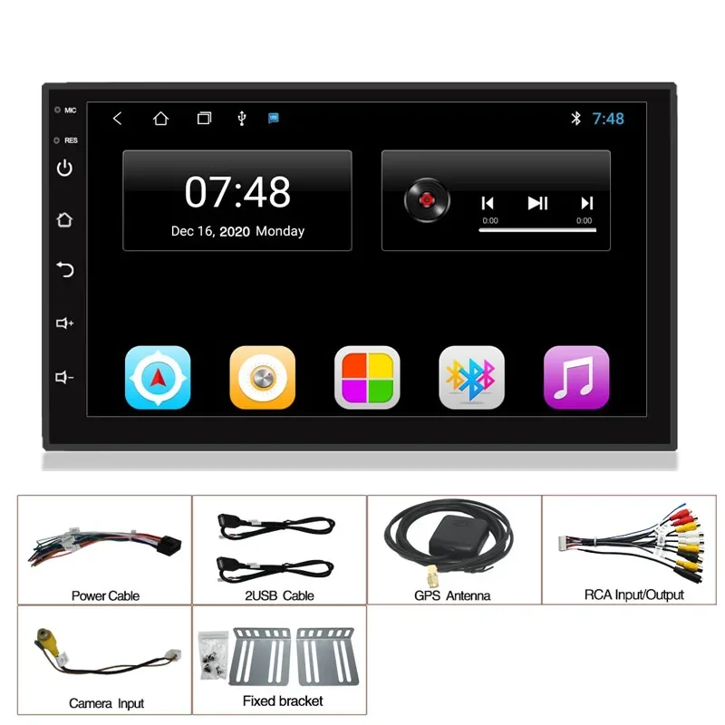 Leitor de DVD multimídia automotivo, auto rádio, Android 2Din, música de vídeo, 2 + 32G, 7 ", resolução 1024x600, T3L