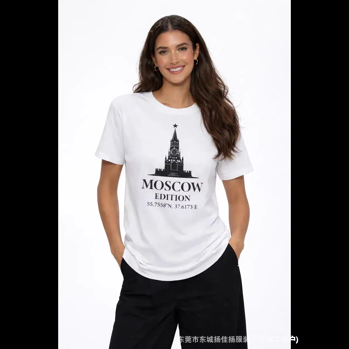 Moscow Landmark Print Cotton Tee - Women's Casual Short Sleeve T-Shirt with Coordinates Chic Russian Fashion Streetwear Summer