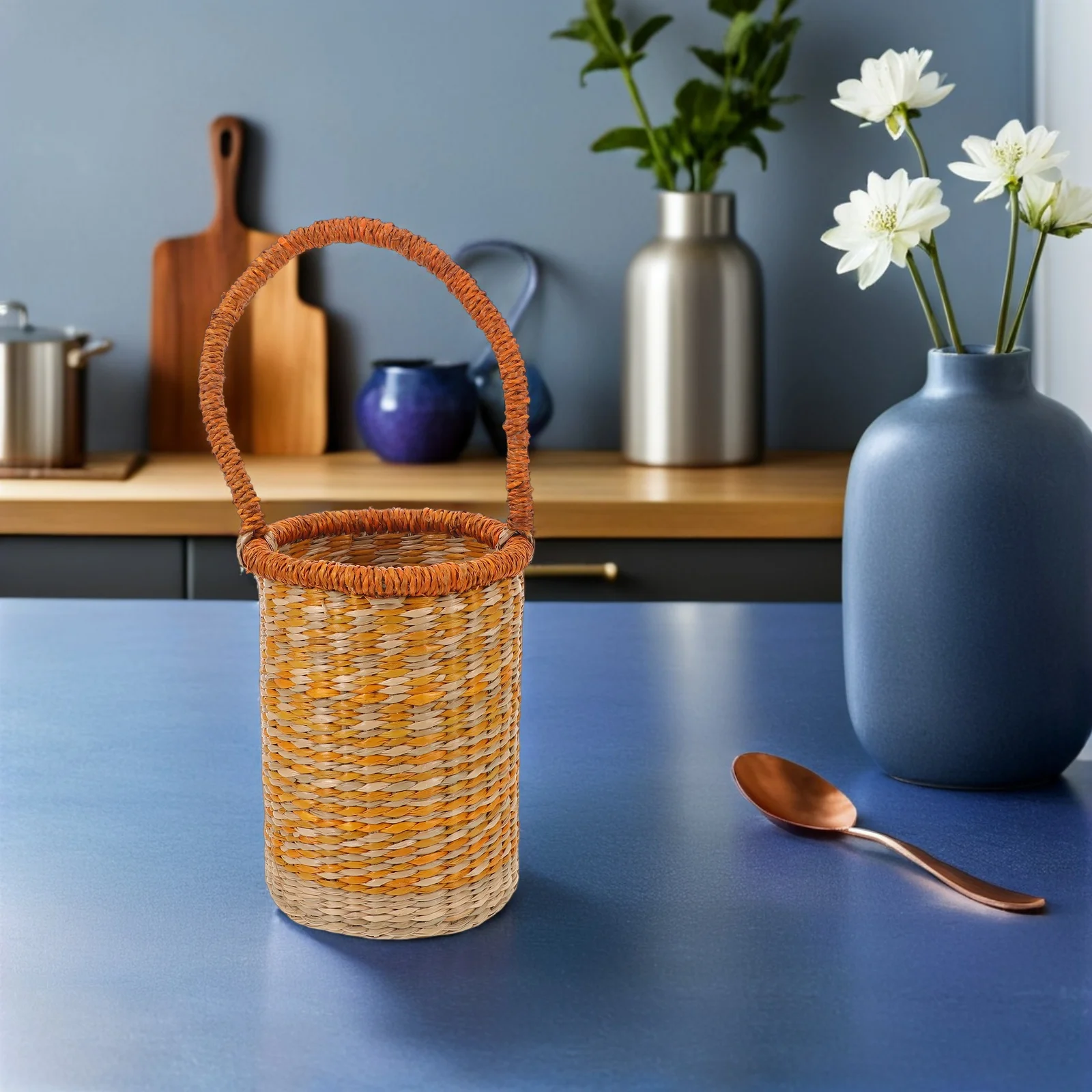 

Handwoven Cylinder Seagrass Storage Basket Tall Wine Bottle Holder Decorative Organizer Home Party Decor Sea Grass Basket