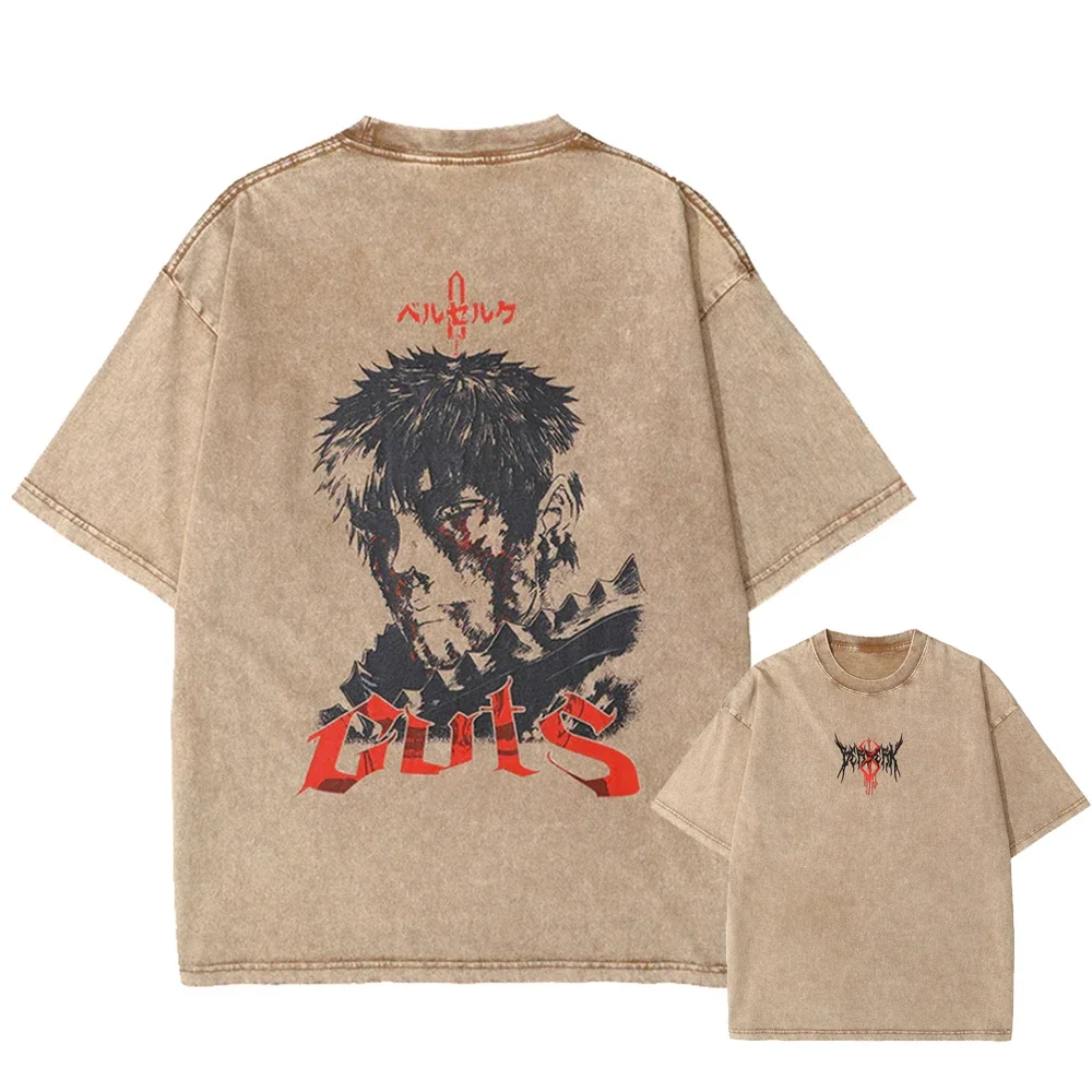 

Hip Hop Streetwear Men Vintage Sand color T-Shirt Anime Print T-Shirt Summer Short Sleeve Loose Tshirt Harajuku Cotton Tee