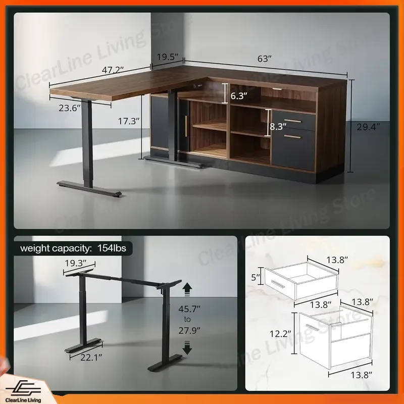 Adjustable Height Folding Computer Desk Black Walnut Wood Gaming Workstation Home Office Table Quick Assembly Study Writing