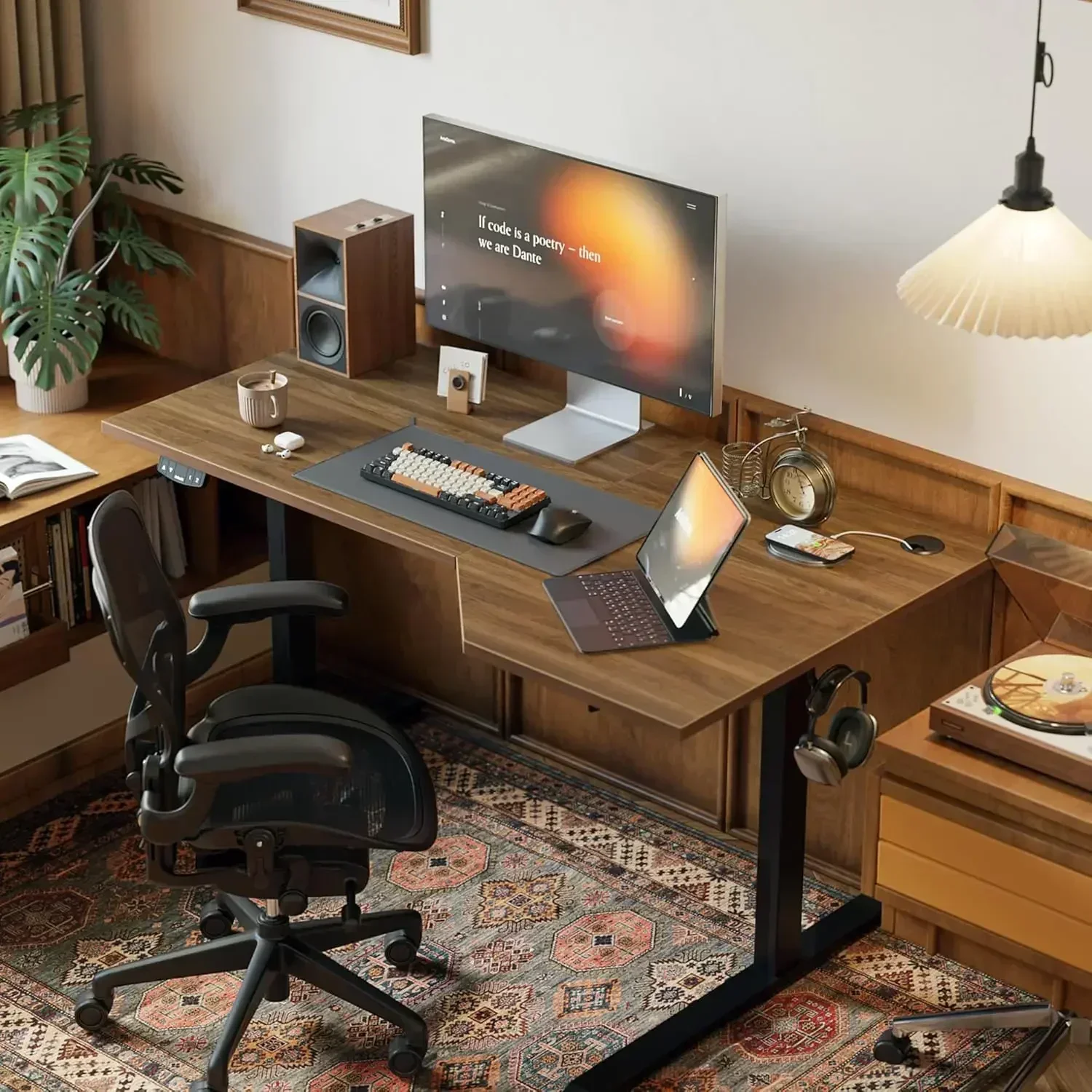 [Free Shipping, New Arrival!]Electric Standing Desk, L-Shaped 55 Inches Height Adjustable Desk, Sit and Stand up Desk for Work O