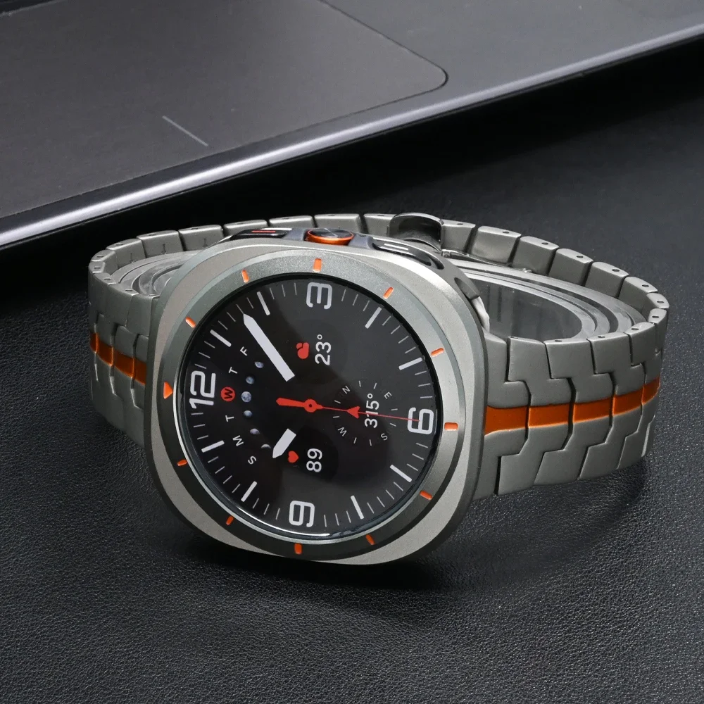 Pulseira de aço inoxidável + capa de liga de alumínio para Samsung Galaxy Watch 7 Ultra 47mm pulseira com fivela borboleta para Galaxy Ultra Band