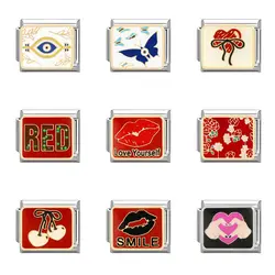 WG 1pc  Italian Charm Bracelet Charms Links 9mm Italian Charms Red Italian Modular Bracelet Links Handmade DIY Jewelry
