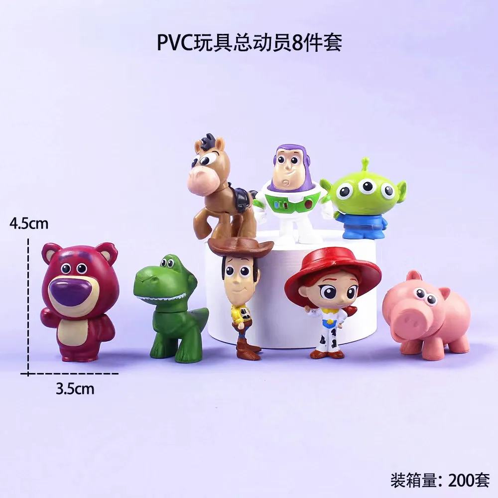 8 szt. Figurki Anime Toy Story PVC Lalka Kreskówka Śliczny Woody ‌   Zabawki Jessie Buzz Lightyear, truskawkowy miś, śmieszny ciasteczkowy figurka, lalka