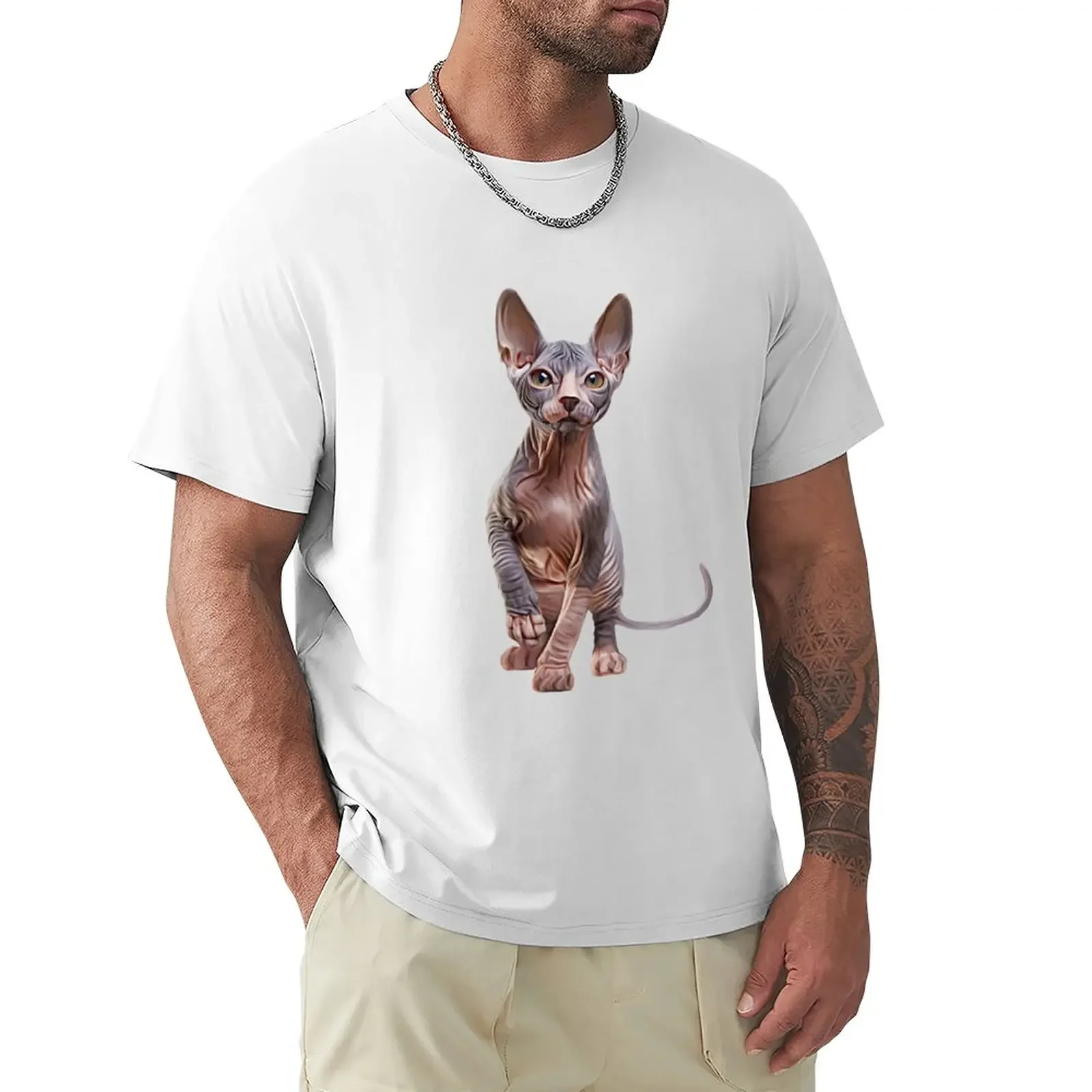 Drawing Sphynx kitten, hairless T-Shirt aesthetic clothes graphics heavyweight t shirts for men