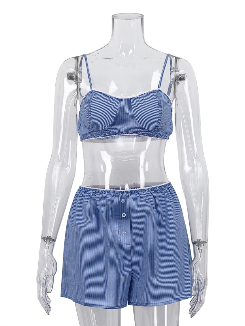 Marthaqiqi Summer Ladies Nightwear Set Tank Tops Sleepwear Crop Top Nightgown Tank Tops Pajama Shorts Casual Female Nightie Suit