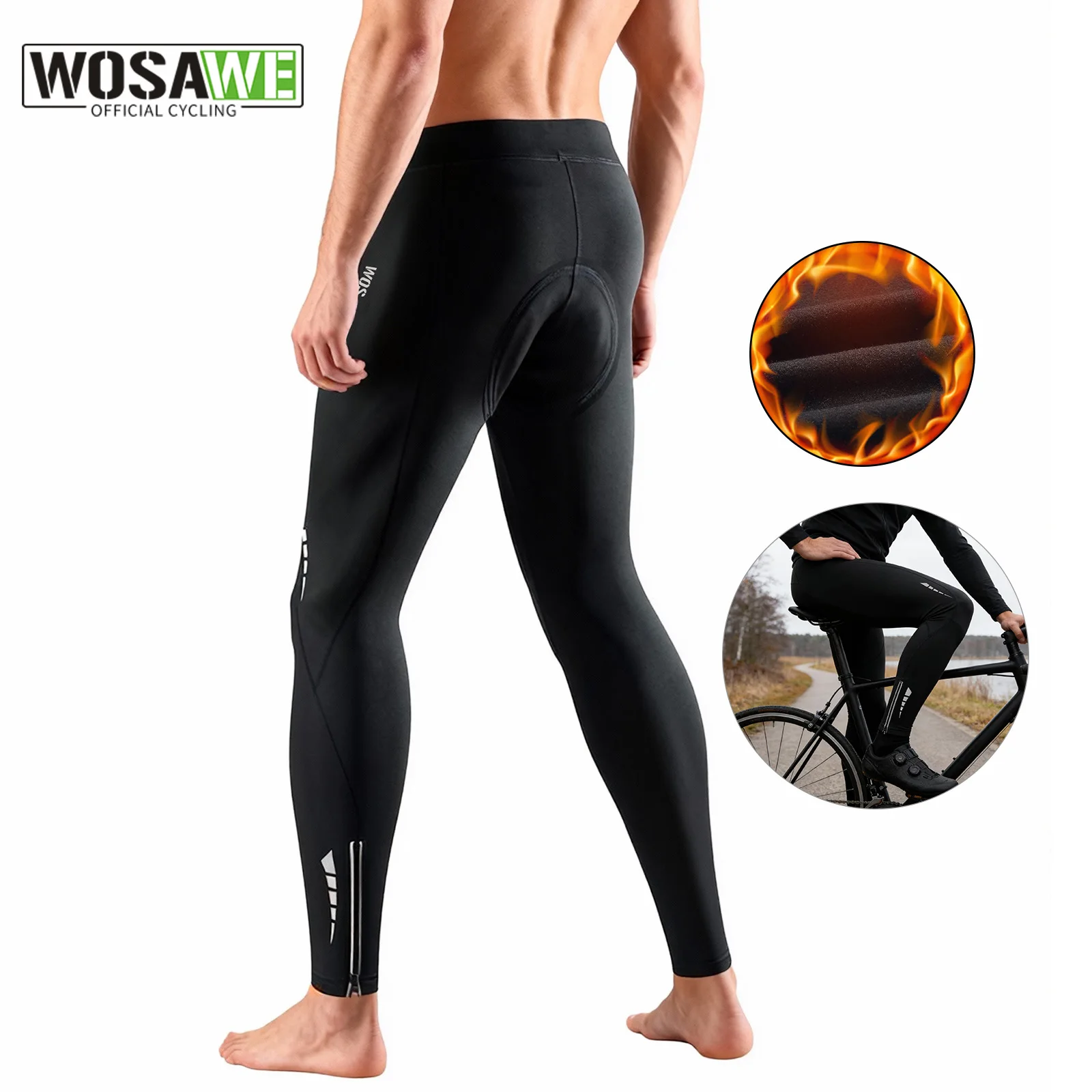 WOSAWE Fahrradhose Winter Thermo-Fleece Winddichte Rennradhose 3D Gepolsterte Fleece-gefütterte Warme Radhose