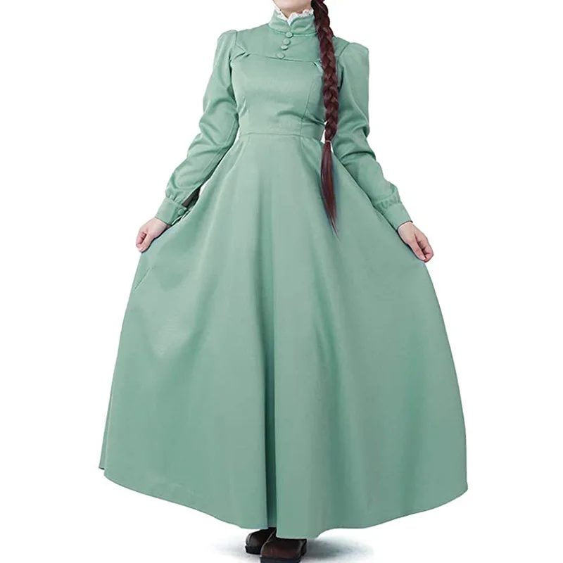 Halloween Women Long Sleeved A-line Green Dress Role Playing Costume Sophie Long Dress Cosplay Clothing Halloween Christmas Cos