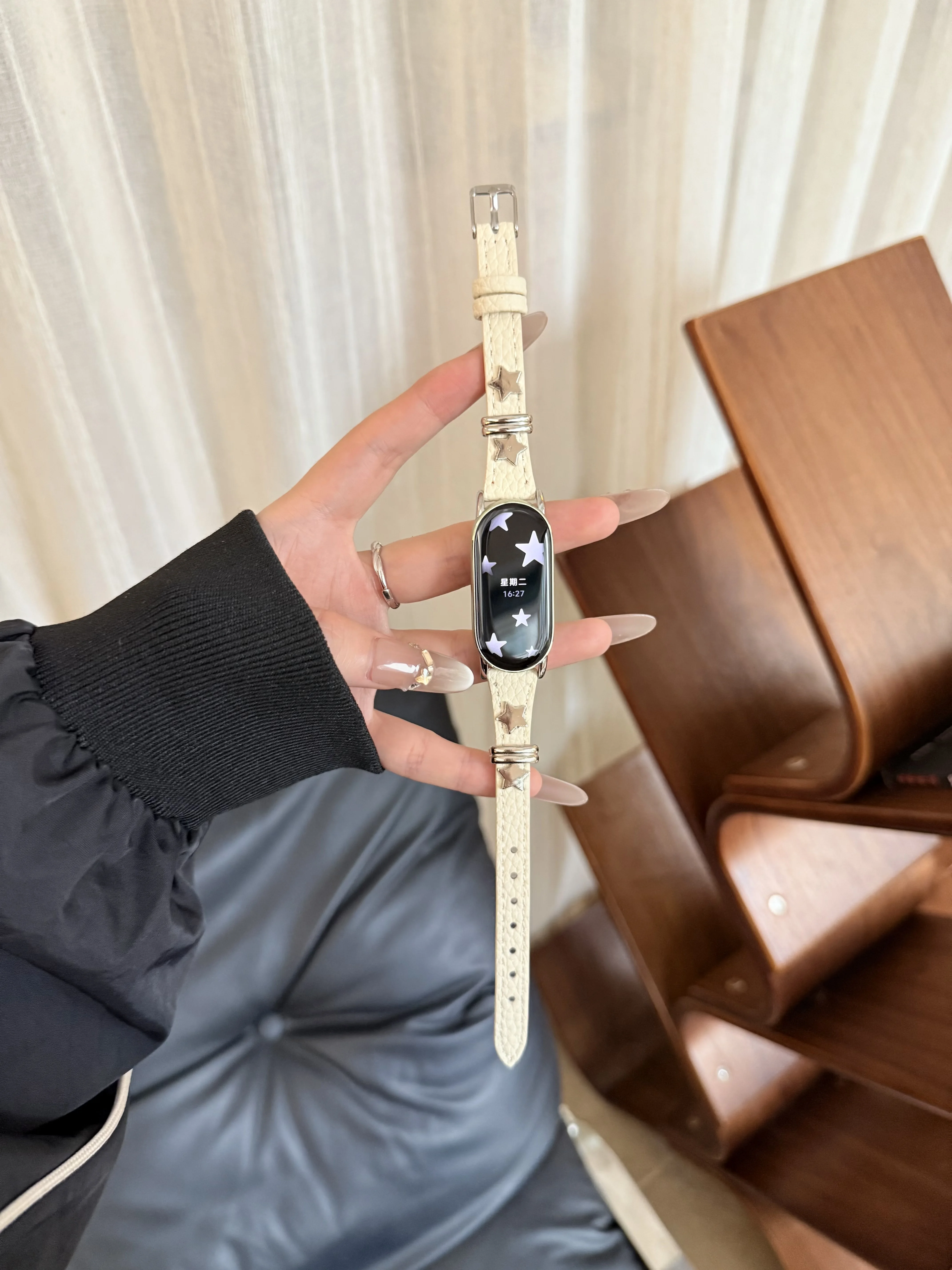 

Leather lychee patterned star strap suitable Xiaomi Band 8Pro/9Pro，For Mi band 3/4/5/6/7，8/8NFC/9/9NFC/10/10NFC，For Redmi Watch5