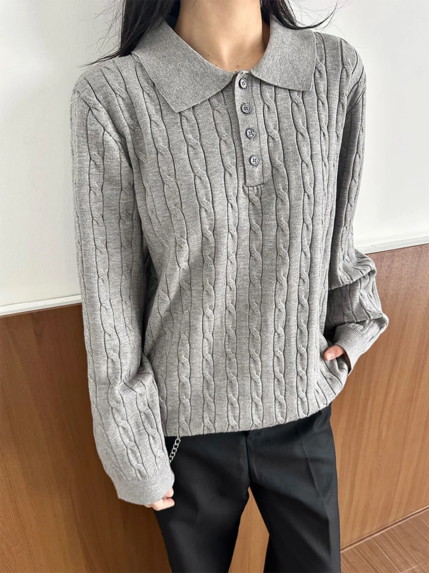 

Мужской вязаный свитер осенний винтажный с узором «косичка» и цветочным дизайном, базовая мягкая комфортная свободная модель для ношения под одеждой