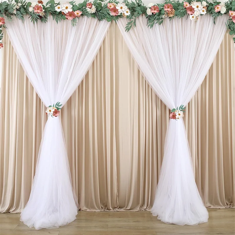 

5x10ft Tulle Backdrop Curtains for Baby Shower Parties Wedding 3 Layer Sheer Photo Drape Backdrop for Photography Props