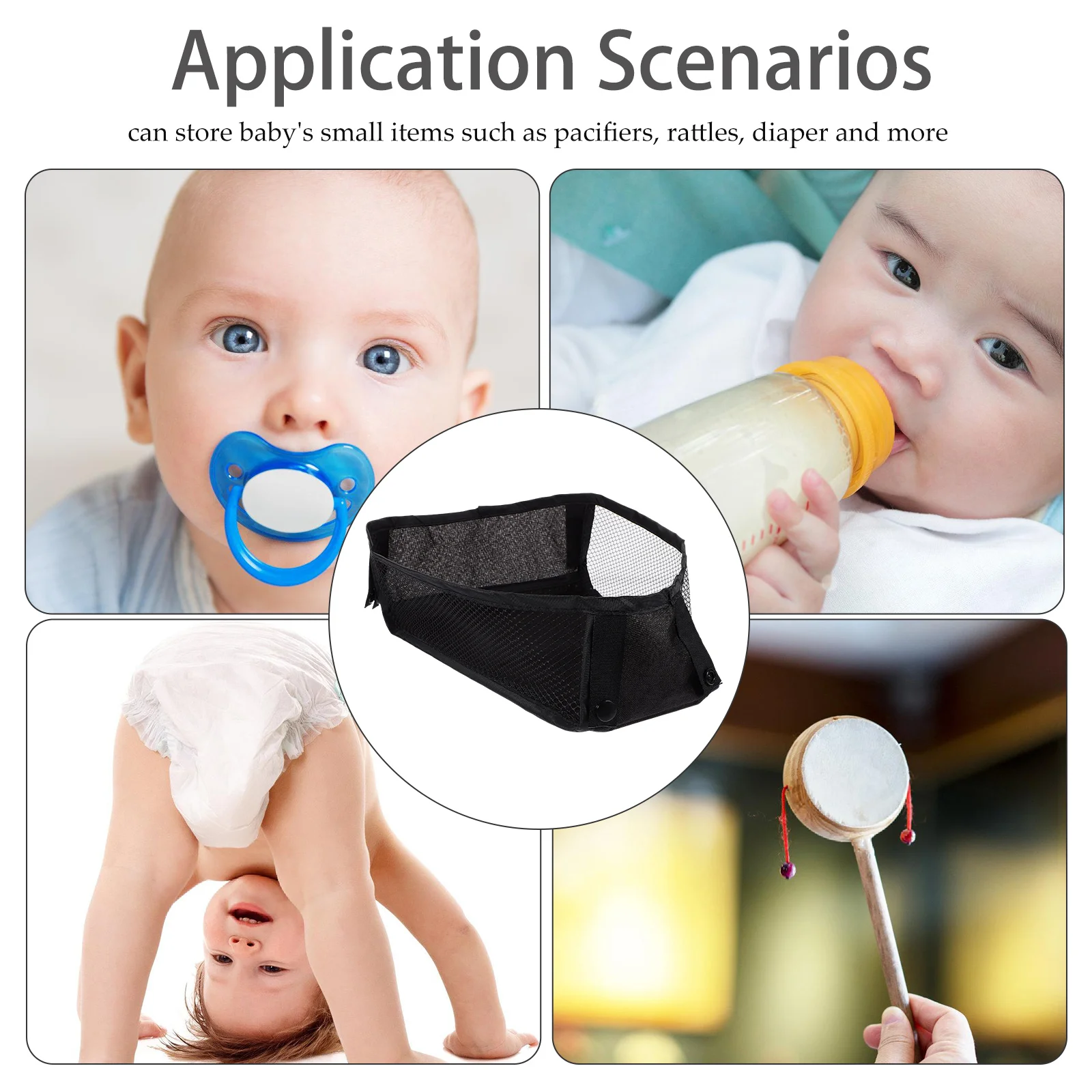 

Diapers Storage Mesh Bag Stroller Handles Handbag Shopping Bags Milk Wagons Carts Black Baby Pushchair Organiser