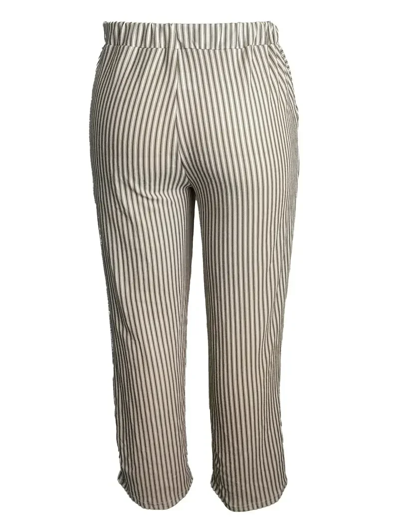 Women's Plus Size 1XL-5XL Casual Stripe Print Pants Ladies Fashion Comfortable Drawstring Waist Elastic Casual Pants