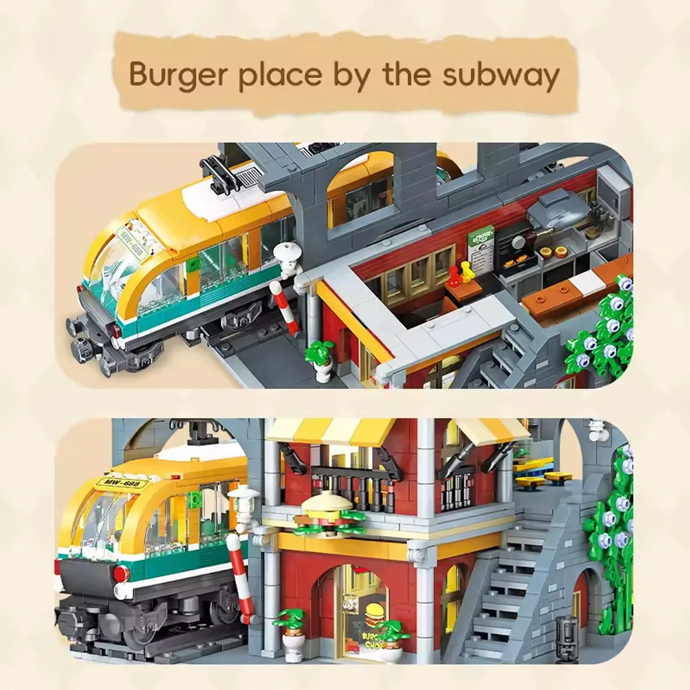 3289 個バーガーショップビルディングブロックハウスモデルライトシティビューストリートシーン地下鉄レンガのおもちゃ子供女の子大人のギフト