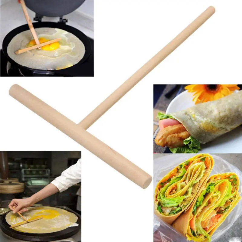  2pcs Wood Crepe Sticks- Spreader T-Shaped Pancake Crepe Batter Spreader Kitchen Cooking Utensils Tool For Baking Gadgets