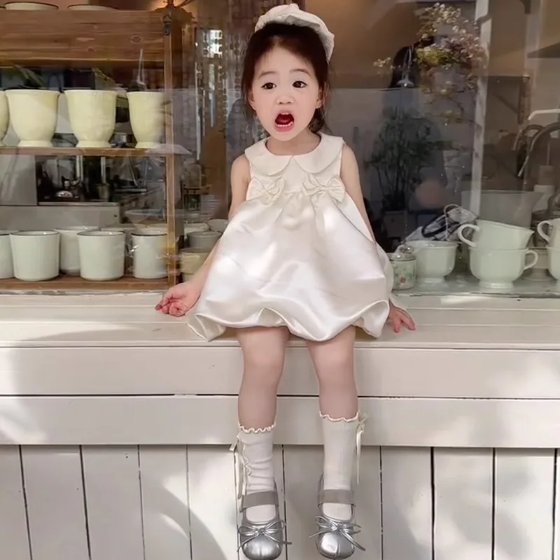 

Princess Dress Girls' Flower Girl Sleeveless Wedding Birthday Solid Color Kids Fashion and Beautiful Skirt