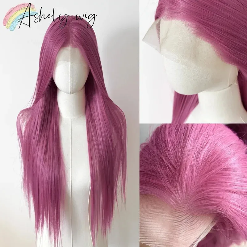 

Ashely Pink Lace Front Wig for Women 26inch 13*4 Synthetic Lace Front Wig Long Straight Heat Resistant Fibers Cosplay Wig