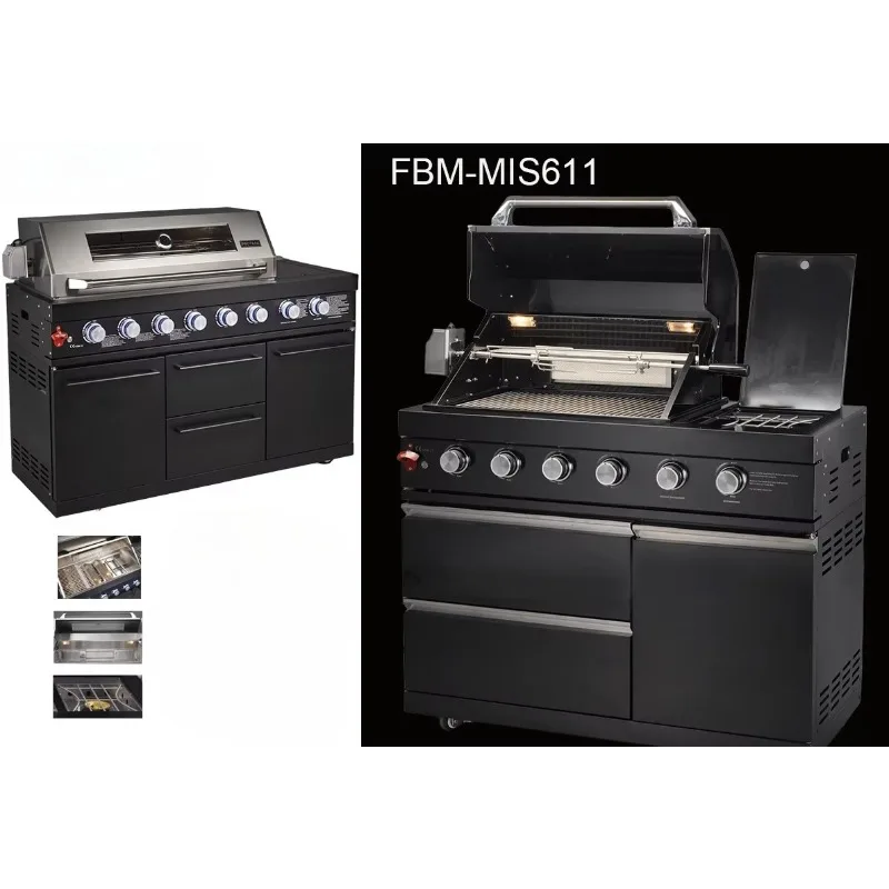 Parrillas de barbacoa de acero modernas personalizadas para exteriores con quemador lateral para reuniones familiares y barbacoas de campamento - Máquina de metal para el hogar