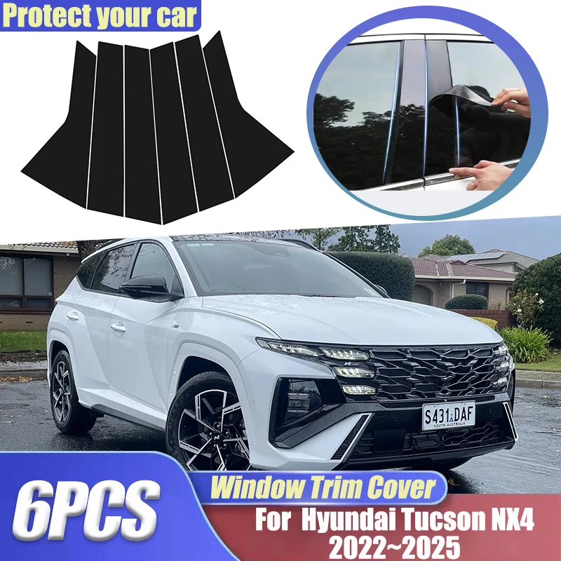 

For Hyundai Tucson Accessories NX4 2022 2023 2024 LWB Window Trim Cover B C Pillar Posts Center Column Sticker Car Accessories