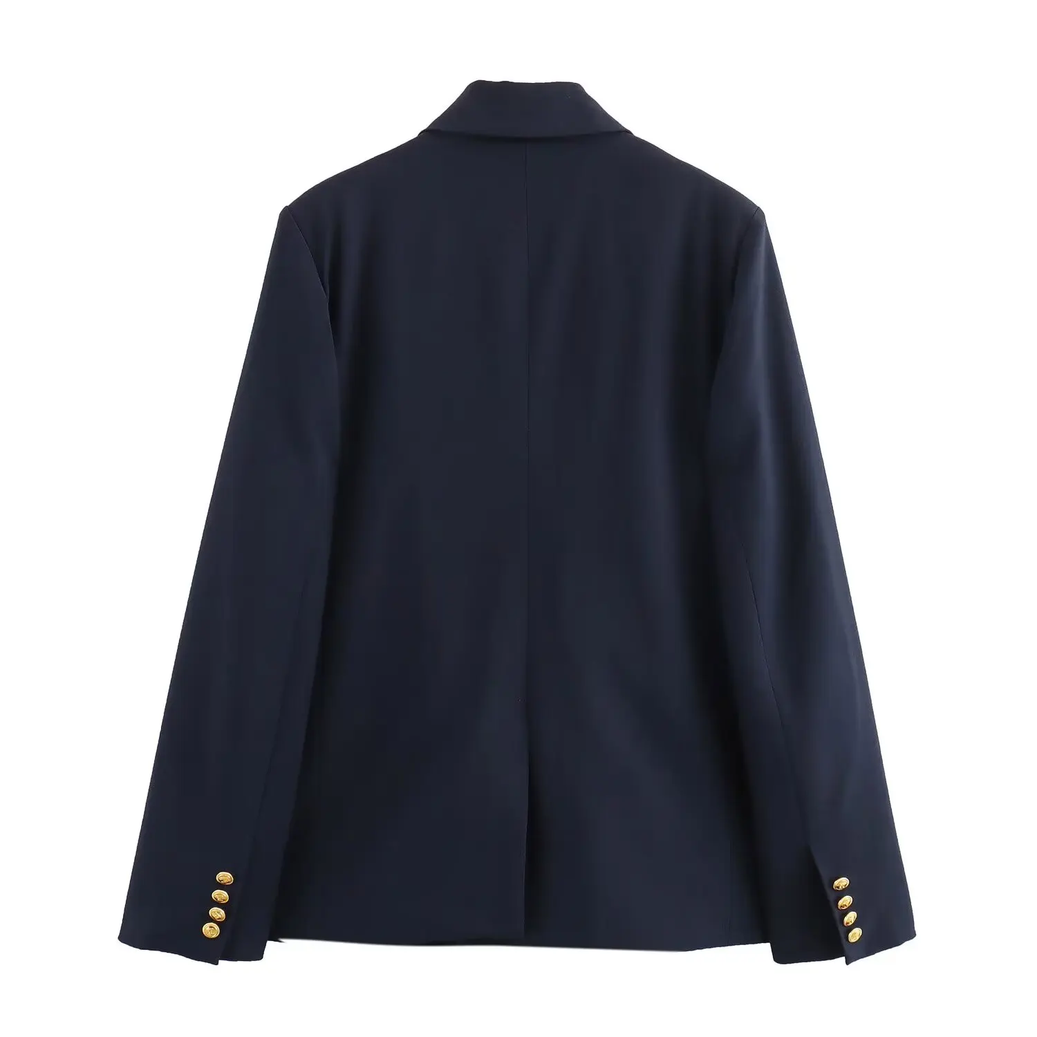 Maxdutti Casual Navy Blue Jacket Gold Buttons Retro Double Breasted Minimalist Fashion Women\'s Suit With Blazers Women