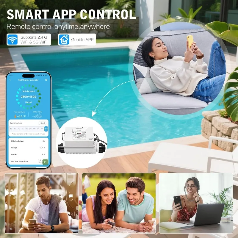 WiFi Salt Chlorine Generator, Salt Chlorination System with APP Remote Control, USA Titanium Cell, Designed for In-Groun