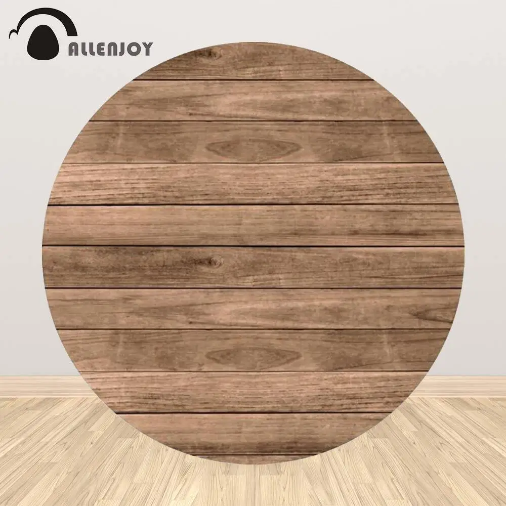 Allenjoy Wood Round Backdrop Baby Shower Birthday Wedding Party Circle Background Brwon Wooden Floor Photography Photo Studio