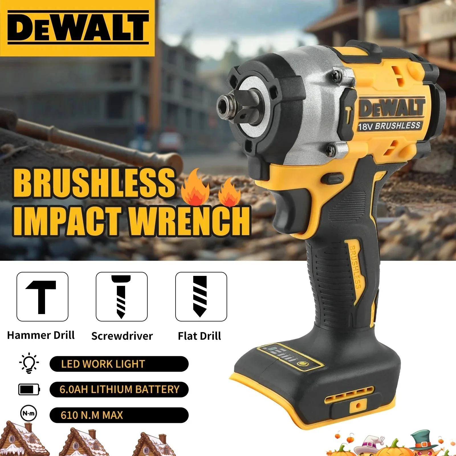 

Dewalt DCF921 Battery Atomic Maximum Cordless Wrench 1/2 inch Cordless Impact Wrench Variable Speed Charging Wrench 18-20V