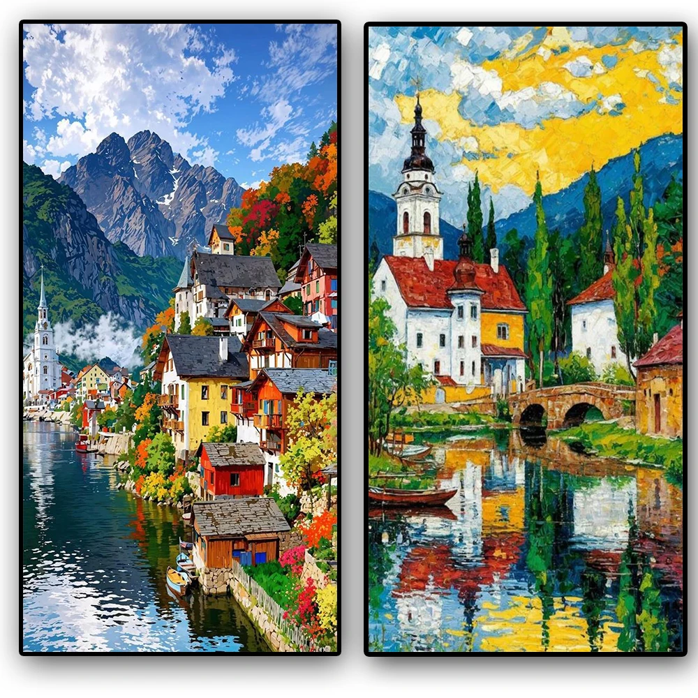 Large-sized frameless canvas paintings,Abstract Landscape Wall Art Mountain Valley Bloom Poster Print For Living Room Natural Sc