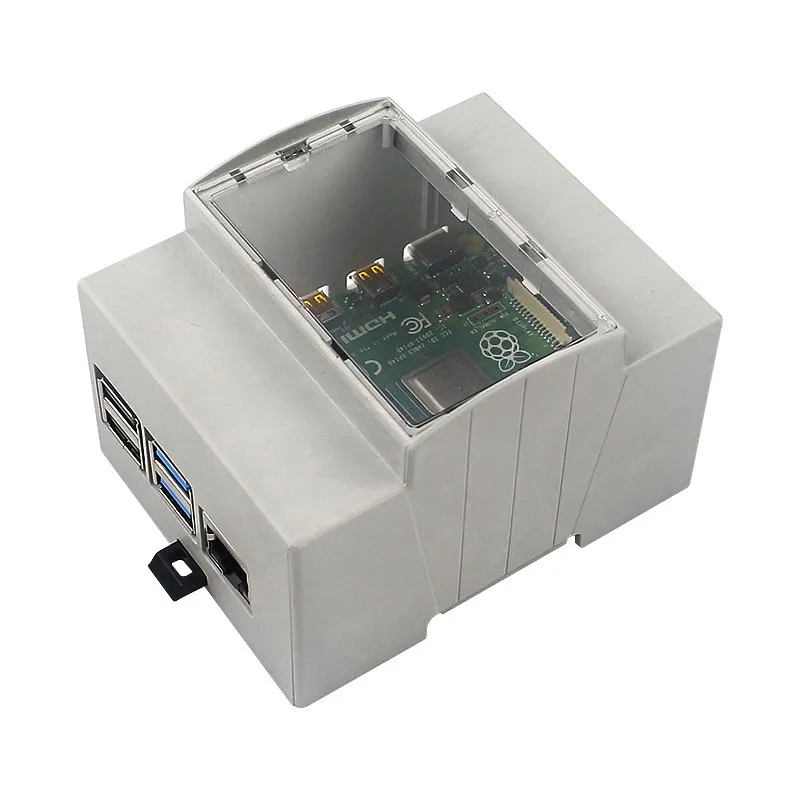 Raspberry Pi 4B Caja ABS Montaje en carril DIN Caja de protección de espacio interior grande con disipadores de calor de ventilador de refrigeración para Pi 4 Modelo B