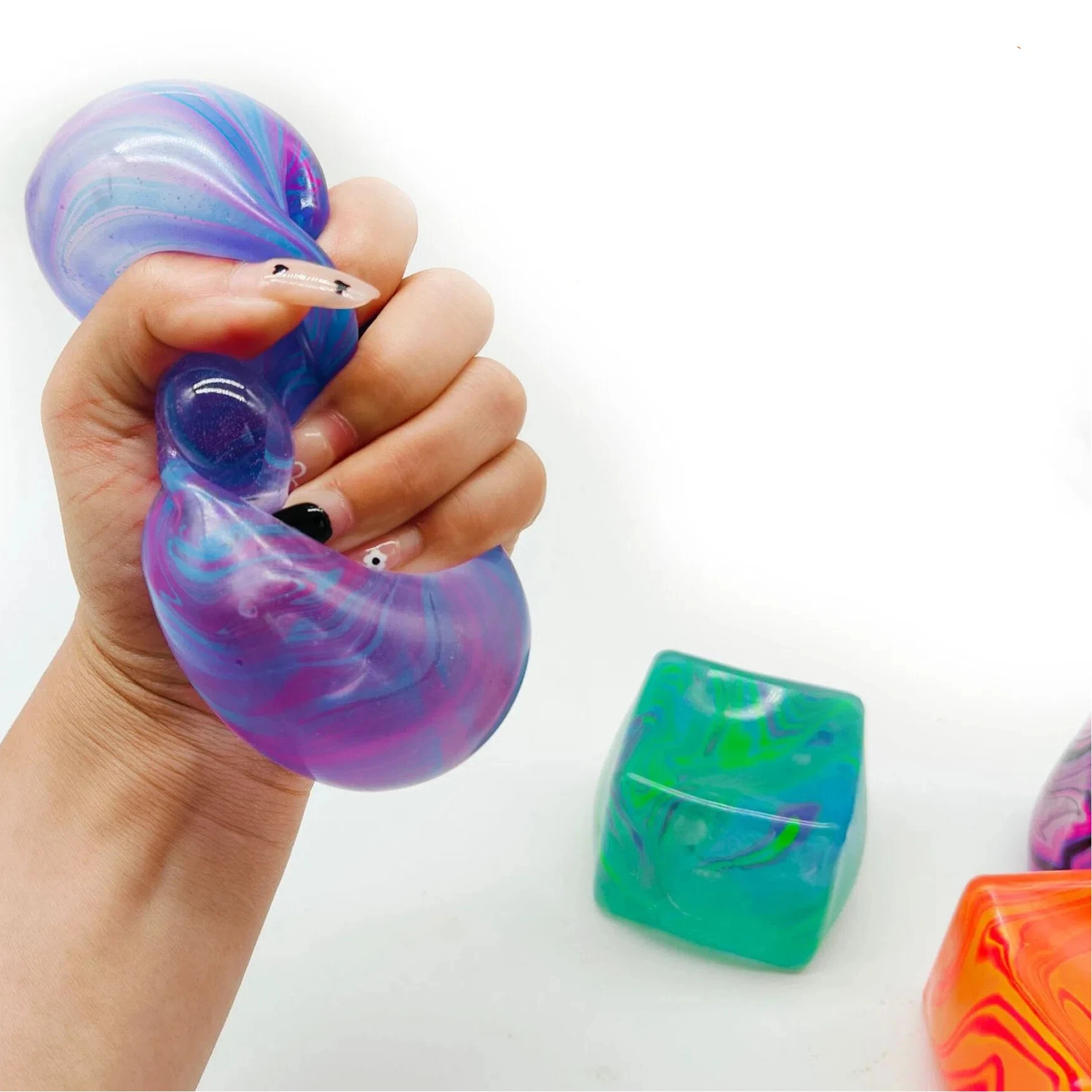 Soft Glutinous Slow Rebound Sensory Toy, Gel Filled Stretchable Cube and Ball Set, Stress Relief Soft Ice
