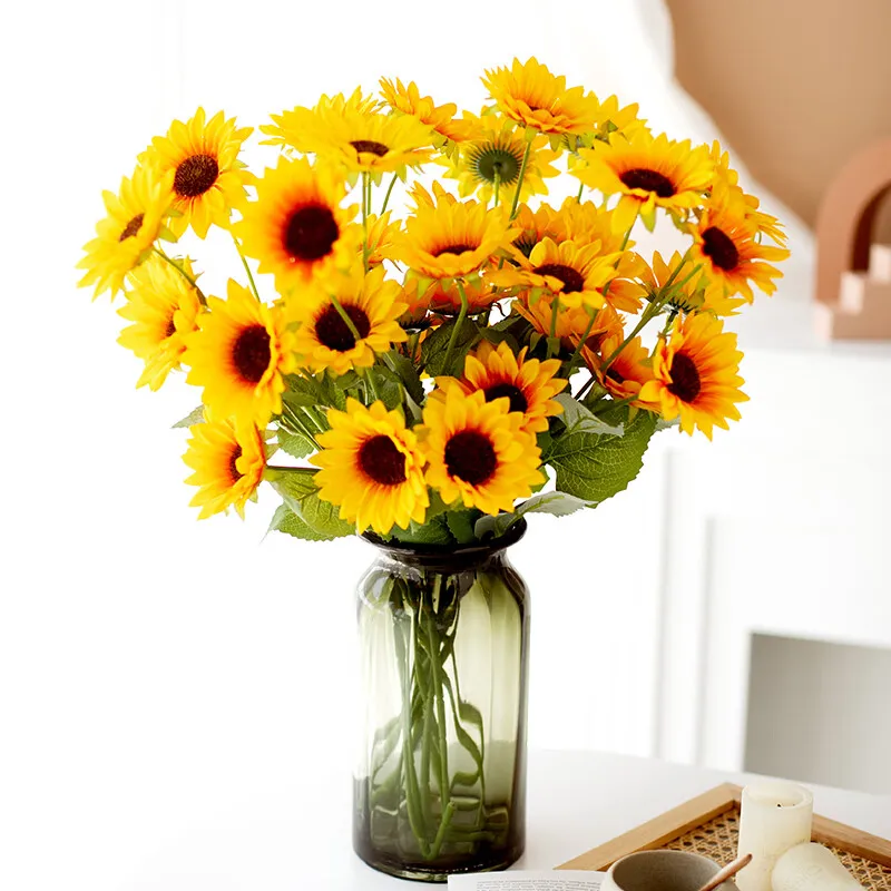 

Beautiful Multi-head Sunflower Fake Bouquet Home Decoration Accessories for Wedding and Other Scene Decoration 3 Pieces