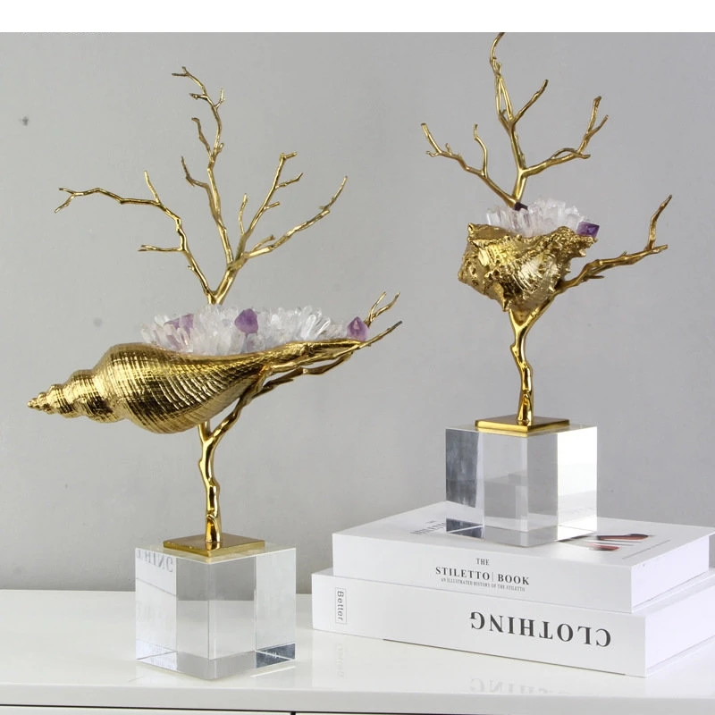 Metal Sculpture Golden Conch Crafts Ornaments Decoration Copper Artwork Modern Decorative Figurines Home Accessories