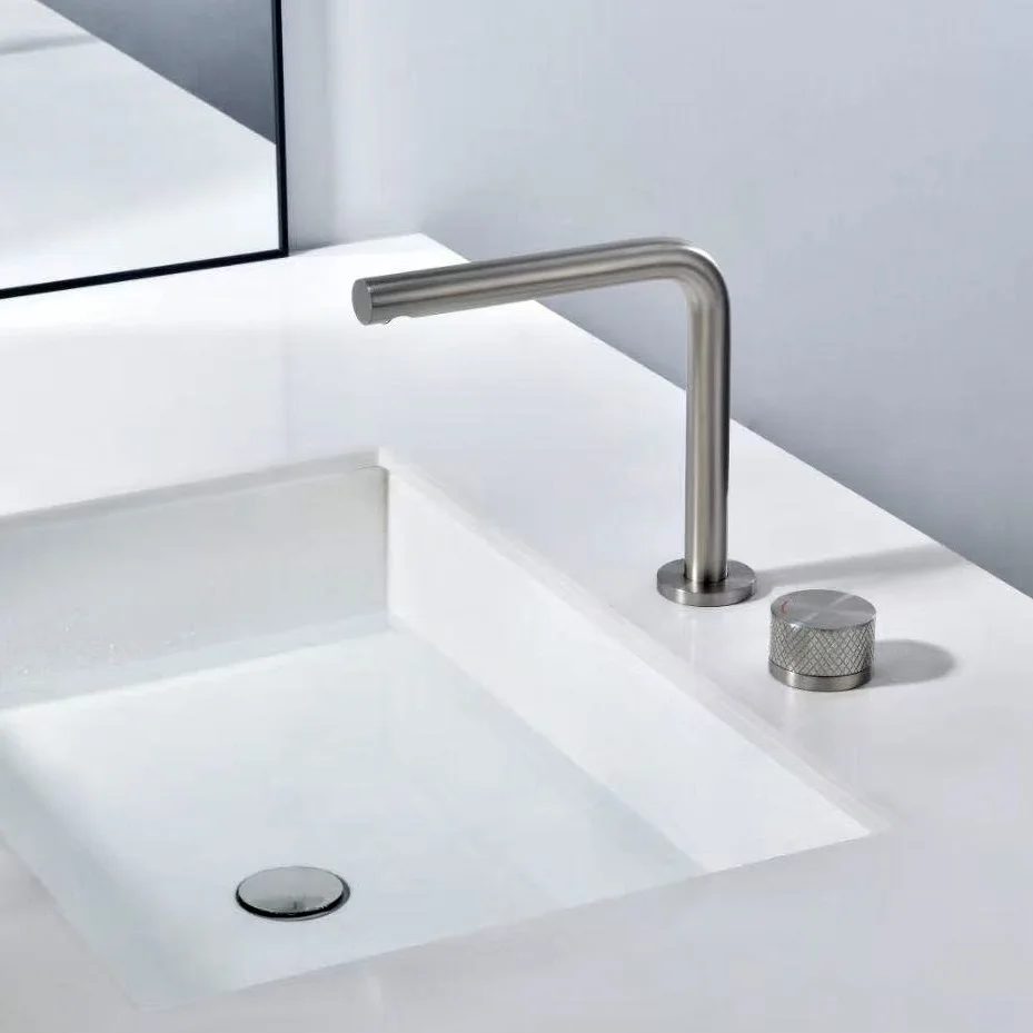 

Modern 2 Hole Bathroom Faucet Brushed Nickel Rose Gold Solid Brass Basin Tap for Sink Vanity