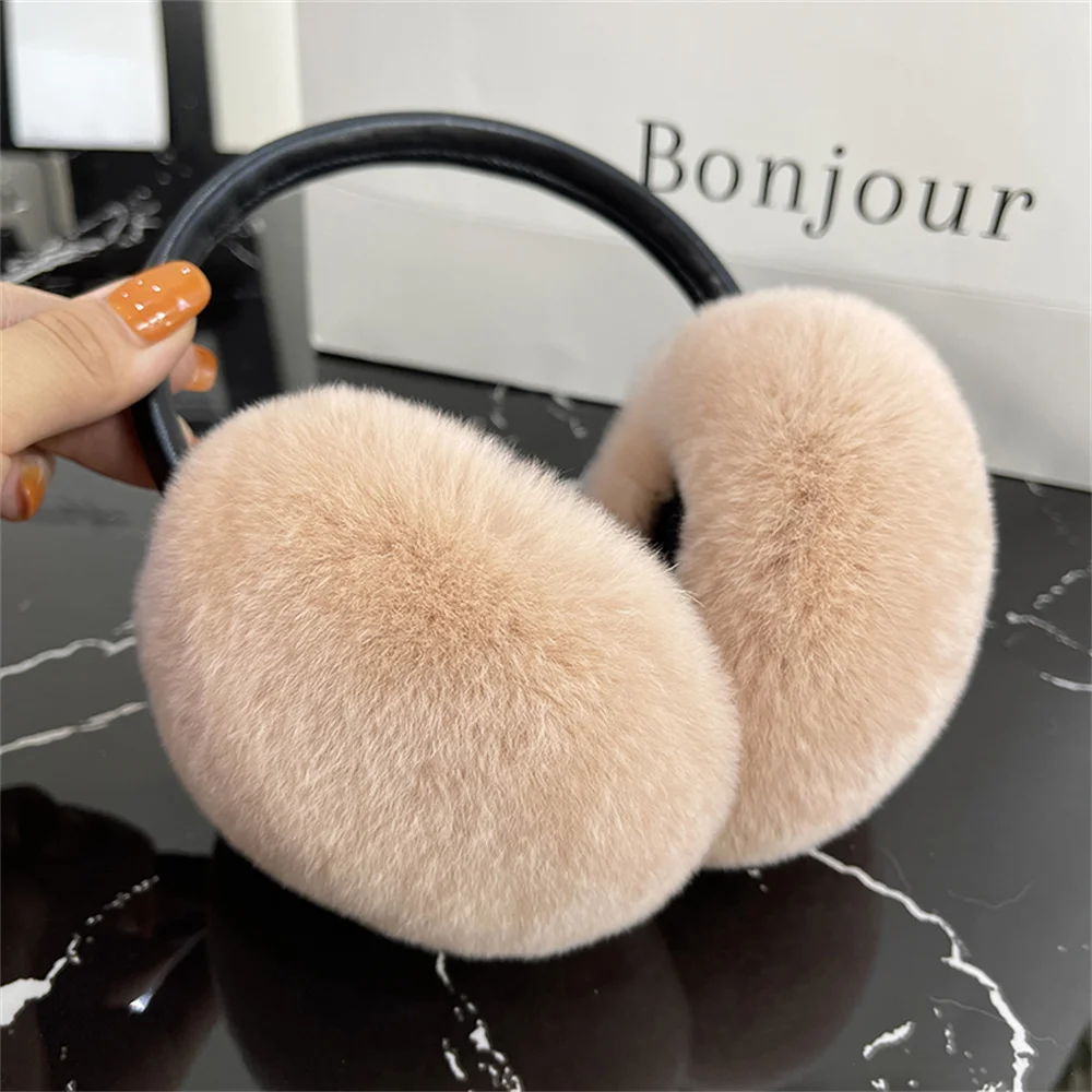 Natural Rex Rabbit Fur Earmuffs Soft Plush Ear Warmer Winter Warm For Women Fashion Solid Color Outdoor Cold Protection Earmuffs