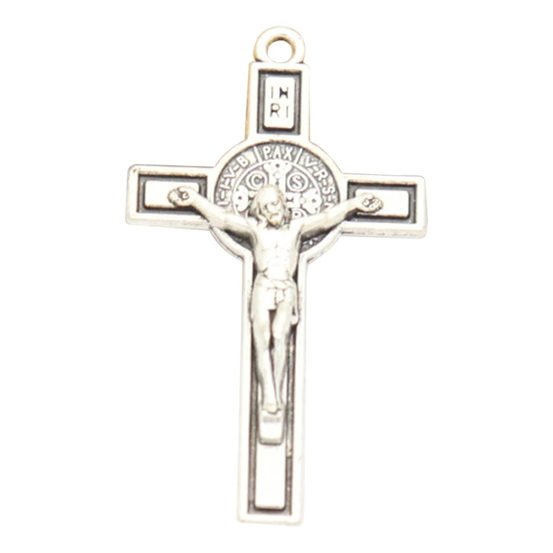 Metal Christian for Cross Jesus Pendant Catholic Charm Religious Ornament for DIY Rosary Necklace Car Keychain Decoratio B03E