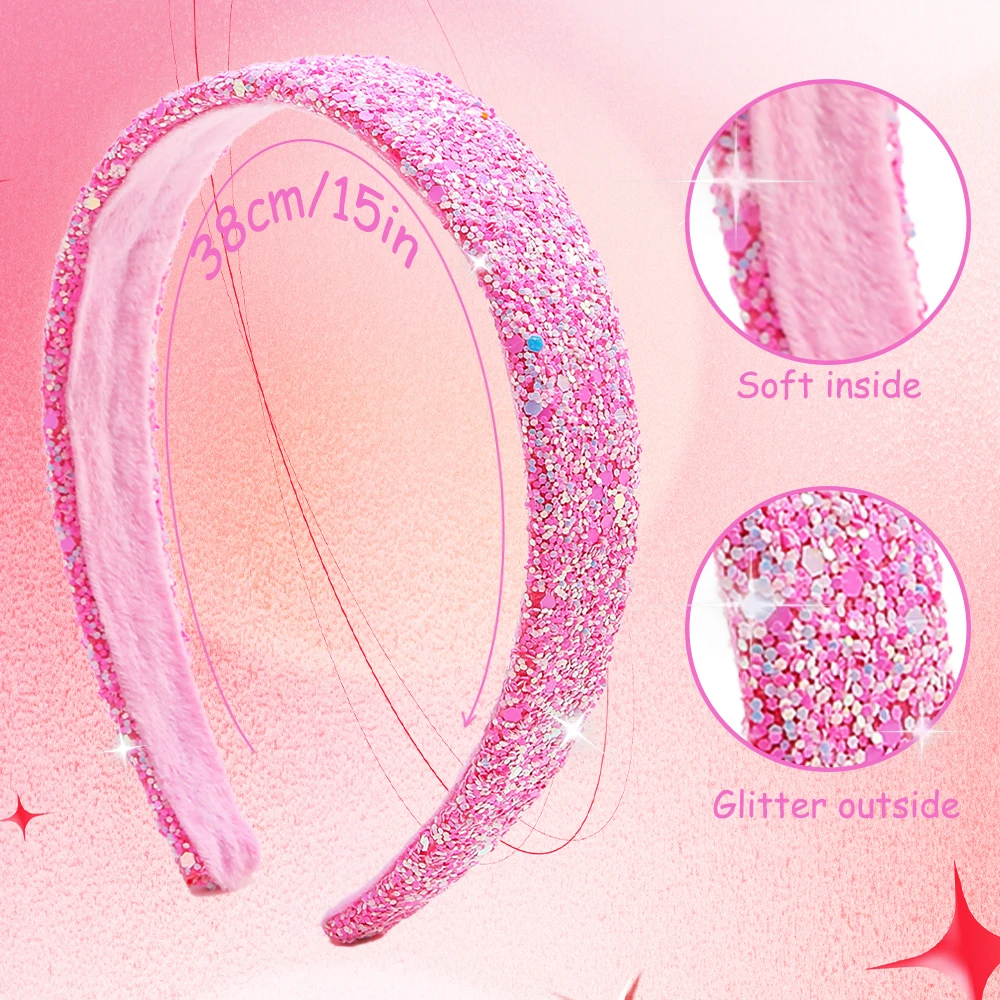 Glitter Headbands for Girls Princess Sparkly Wide Headband Kids Cute Alice Head Band for Children Thick Sparkle Bling Child Hair