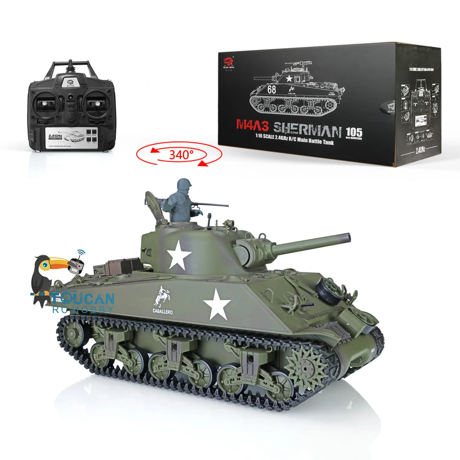 2.4G Henglong 1:16 RC Tank Model 3898 M4A3 Sherman RTR 7.0 Plastic Version Historical Themed Toy War Game Lovers TH17665-SMT7