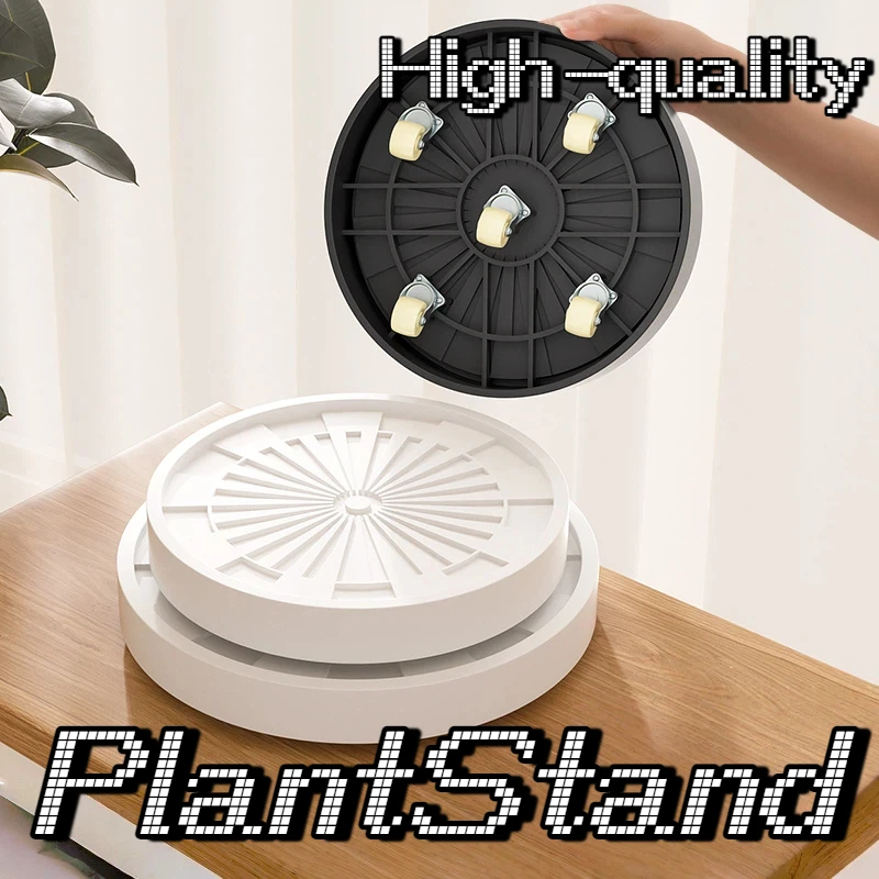 Rolling Plant Stand with Wheels, Thick PP Plastic Flower Pot Caddy Dolly Base for Home Garden Living Room, Black White