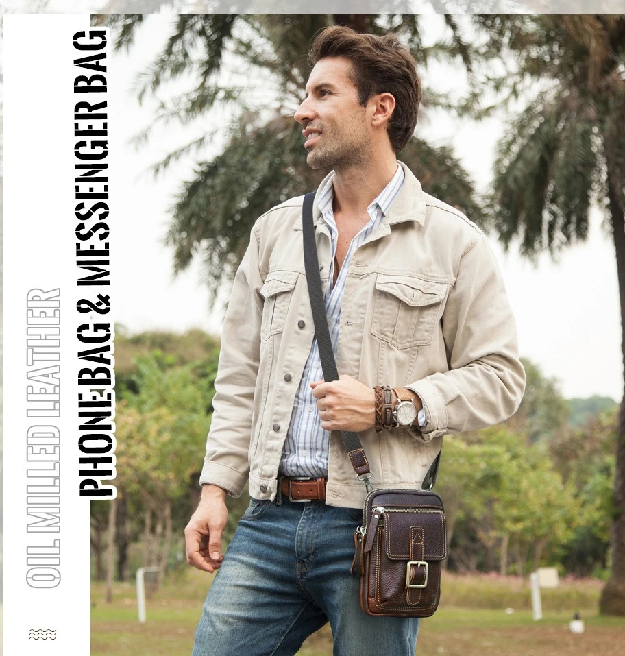 Retro genuine leather mobile phone storage waist-hung wallet multi-pocket crossbody bag travel multi-functional zipper waist bag