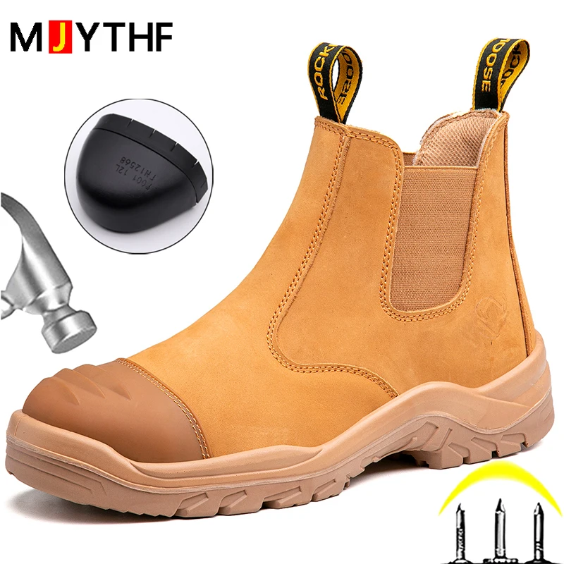 

Genuine leather Chelsea boots Safety Shoes Men Cowhide Work Boots Steel toe shoes Puncture-Proof Indestructible shoes waterproof