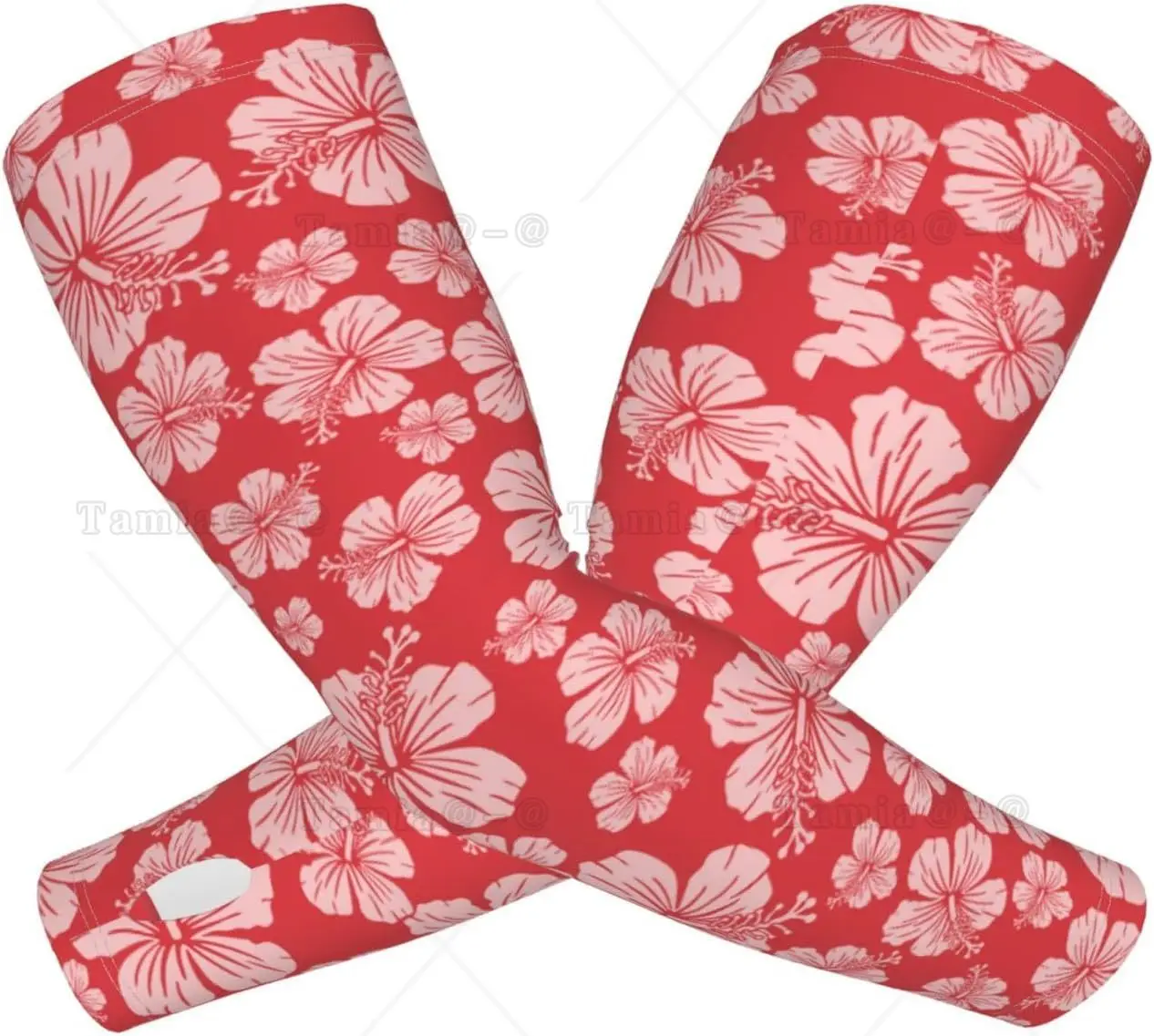 Mangas de brazo con estampado de flores de hibisco rojo, protección solar UV refrescante, deportes para hombres y mujeres, mangas de brazo de baloncesto y Golf