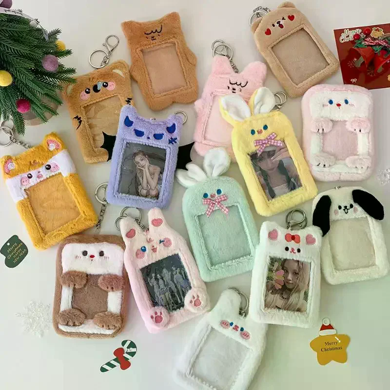 

Плюшевый держатель для карт с мультяшным животным, кулон, брелок, милый держатель для карт идола, защита для фото, 3-дюймовый маленький держатель для карт, подвеска, аксессуары