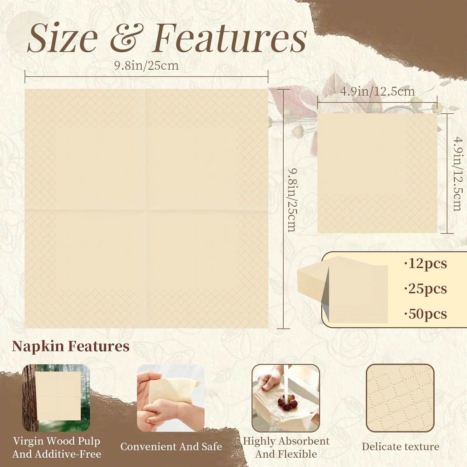 JINYUDOME 9.84x9.84in Disposable Cocktail Napkins Festival Themed Party Table Decoration for Beverage Guest Dinner