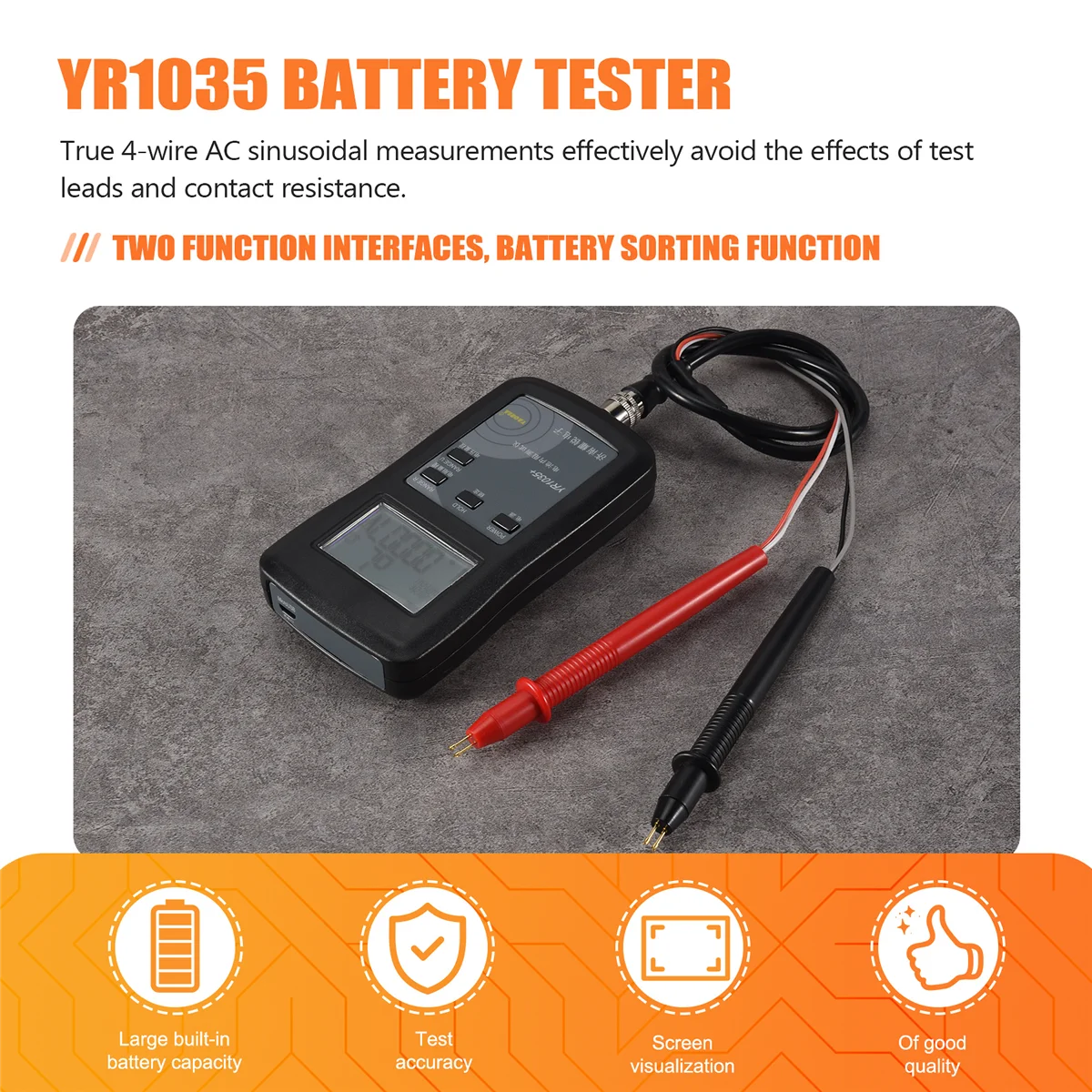 2025 New High Precision Fast YR1035 Lithium Battery Internal Resistance Test Instrument 100V Electric Vehicle Group 18650 Tester