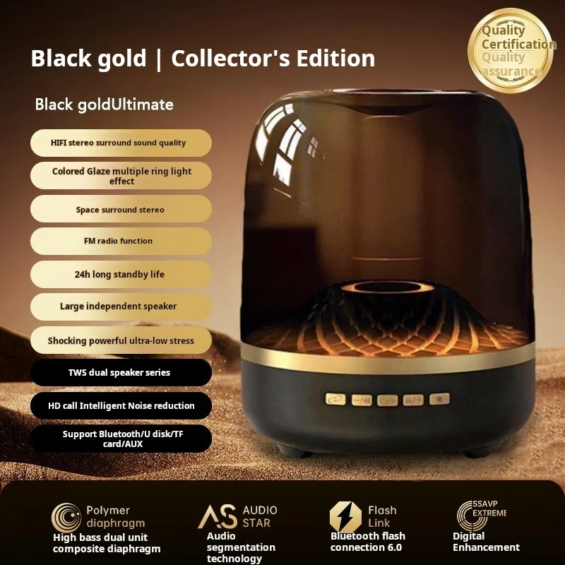 مكبر صوت بلوتوث صغير 4 زجاجي جديد مع 360 درجة ° مضخم صوت محمول بصوت محيطي وإضاءة للتنفس لحفلات المكاتب المنزلية #2